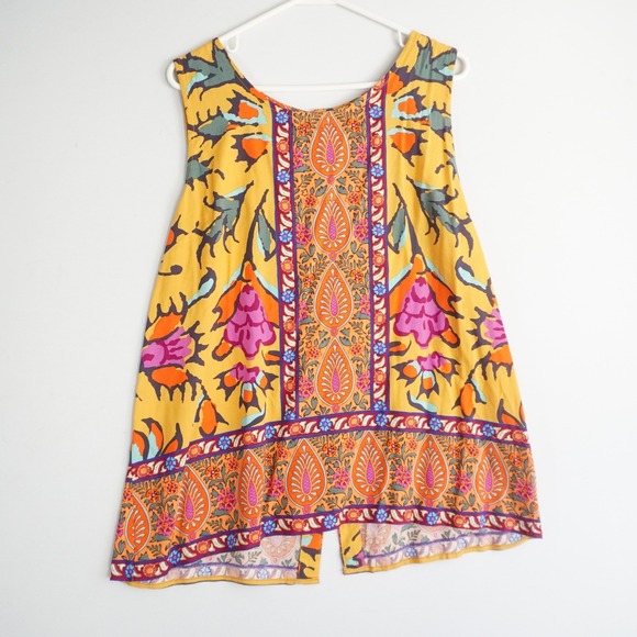 Haute Hippie Style Tops - Haute Hippie Style Yellow Paisley Print Sleeveless Button Tunic‎ Top XL Festival